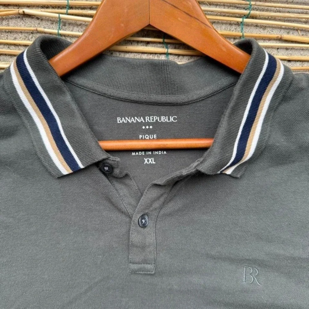 Banana‎ Republic Pique Polo Shirt Mens XXL Green 100% Cotton Short Sleeve Olive